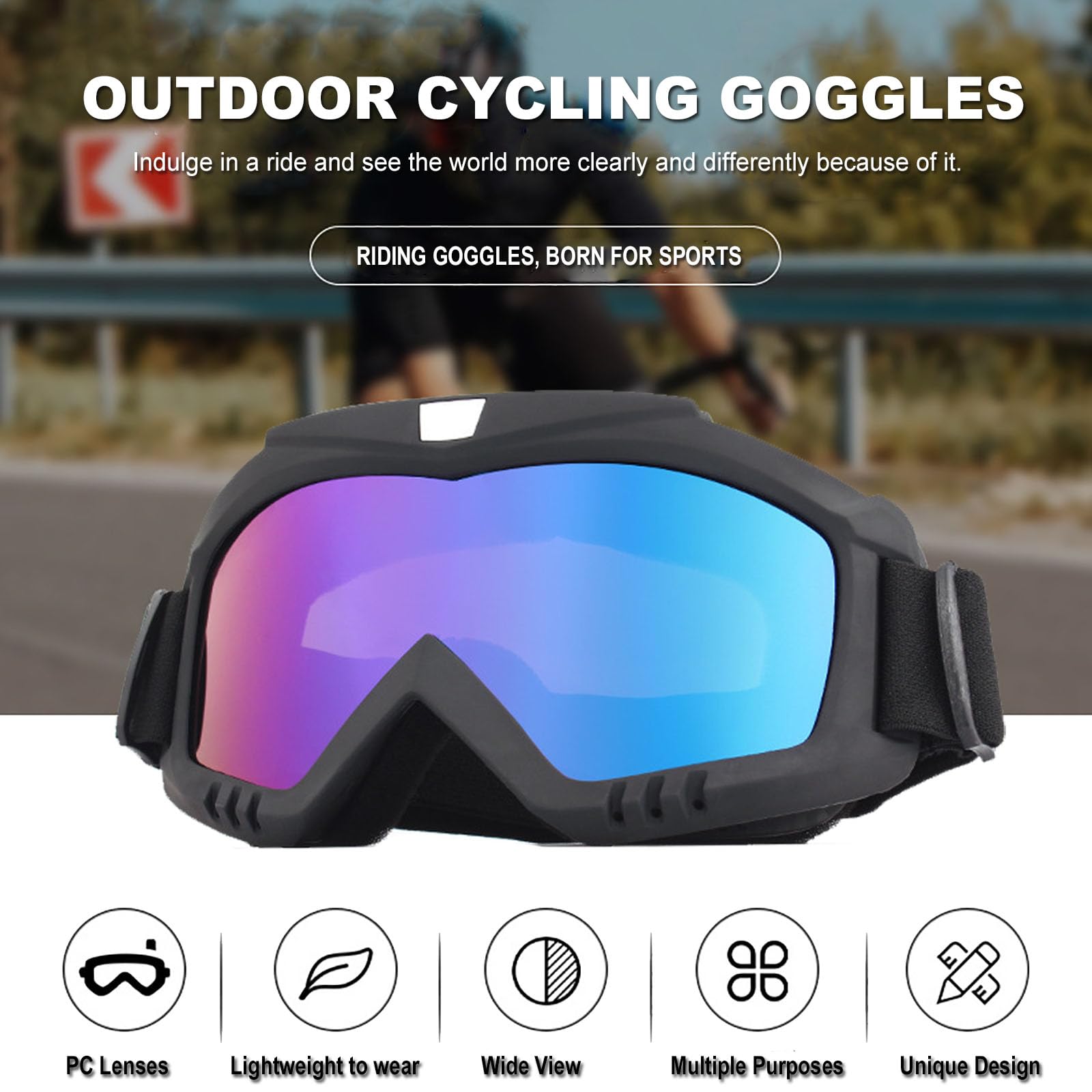 Immoono 2 Pack Dirt Bike Goggles With Neck Gaiter, Motorcycle Goggles Atv Goggles Riding Goggles Ski Goggles Windproof Glasses Racing Goggles With Face Cover Scarf, Black Frame Colorful-Clear Lens